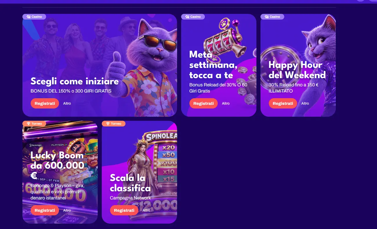 Pagina promozioni di 247Vibes con bonus e tornei attivi